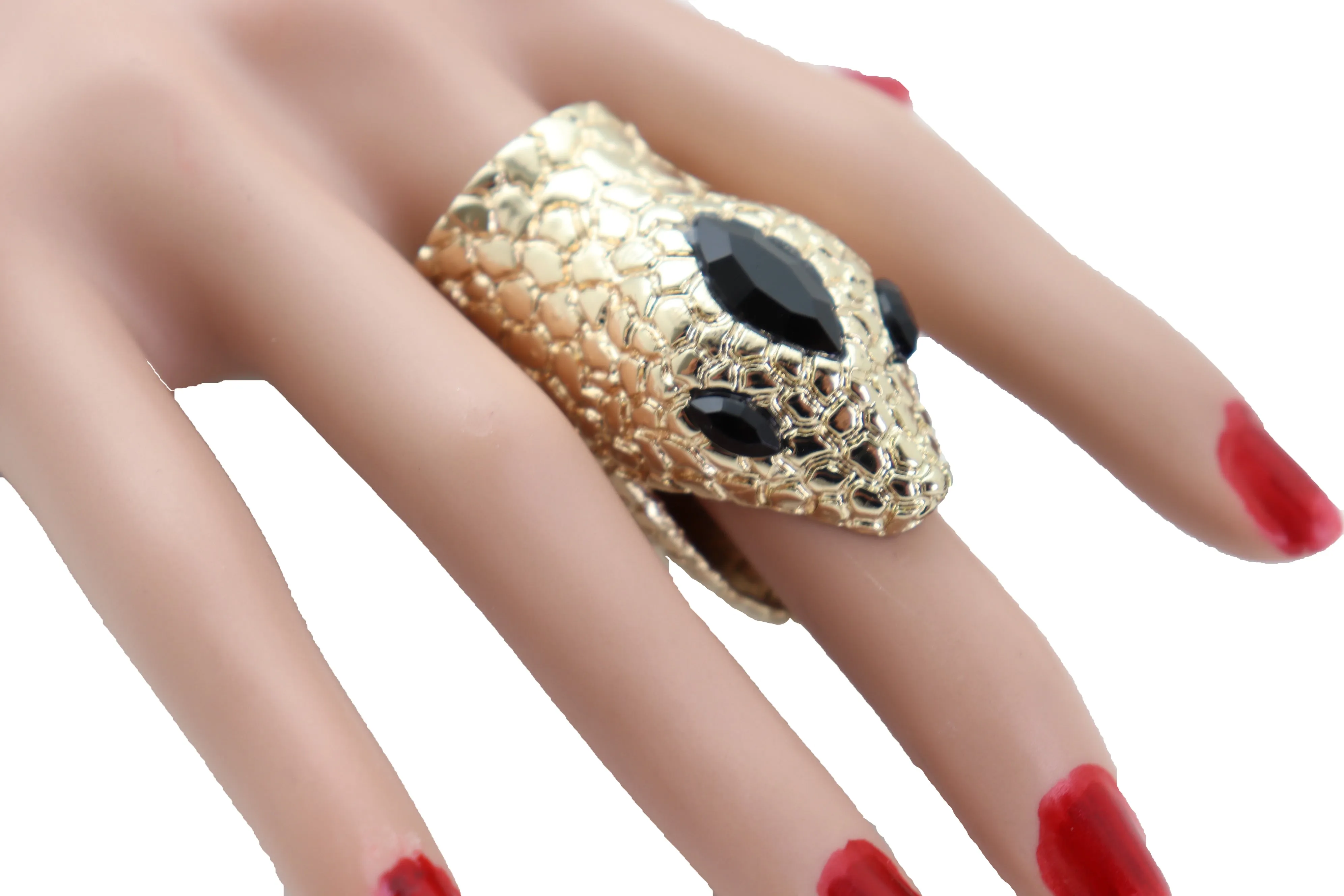 Gold Metal Bling Ring Snake Head Animal Bold Look Size 7.5