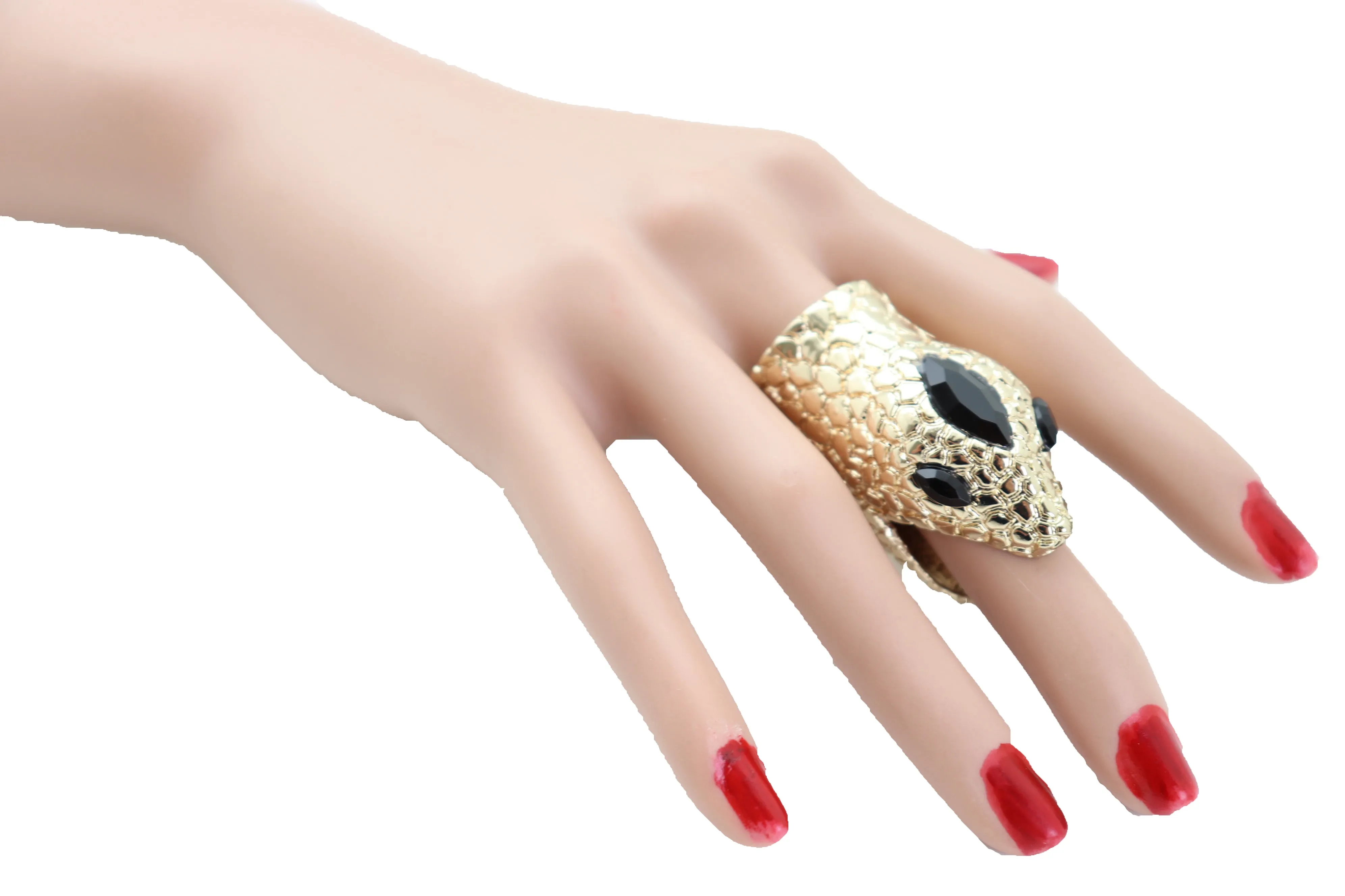 Gold Metal Bling Ring Snake Head Animal Bold Look Size 7.5