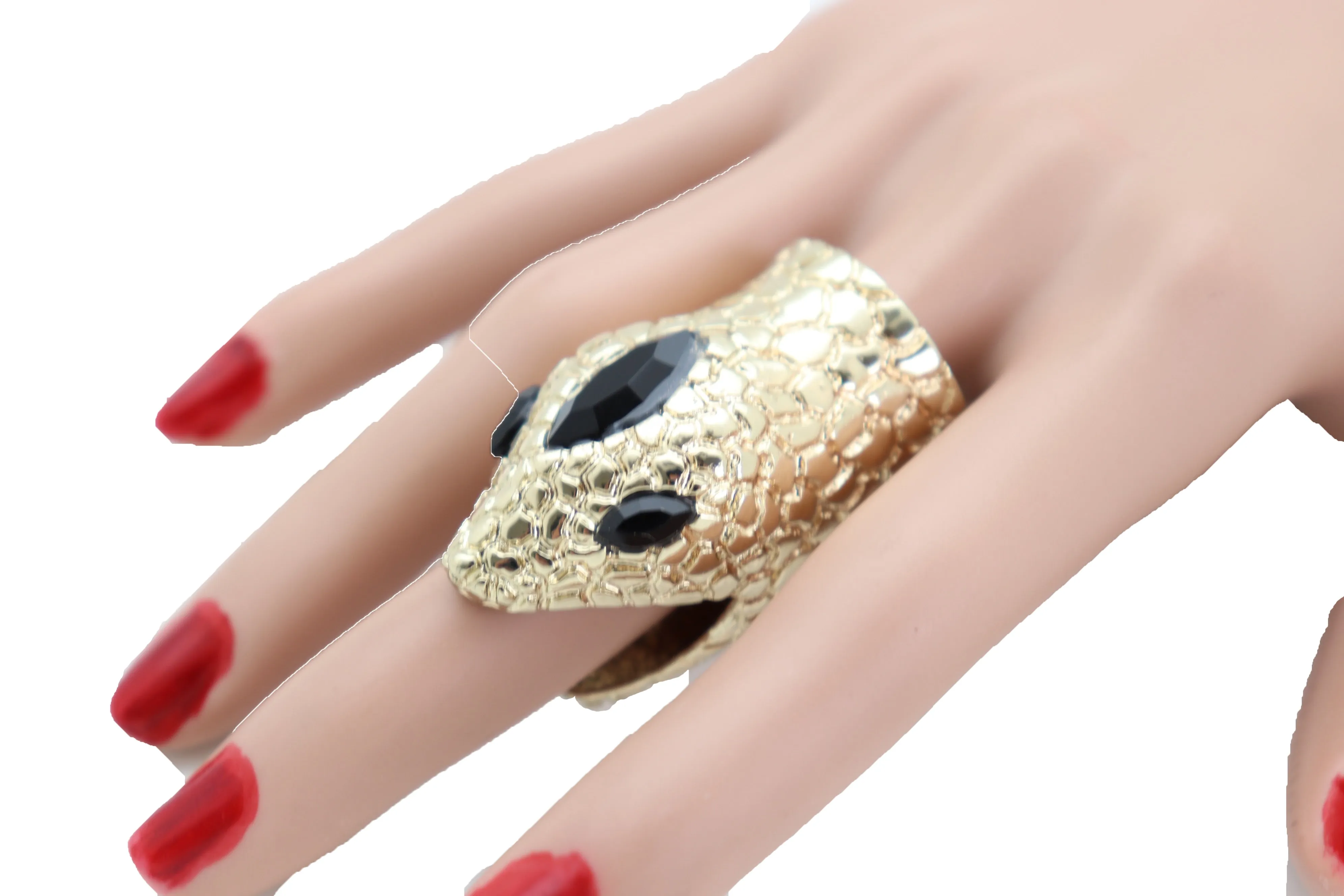 Gold Metal Bling Ring Snake Head Animal Bold Look Size 7.5