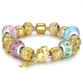 Gold Plated Charm Bracelet & Bangle for Women With High Quality Multicolor Murano Glass Beads DIY Birthday Gift