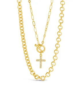 Grace CZ Cross & Layered Chain Necklace