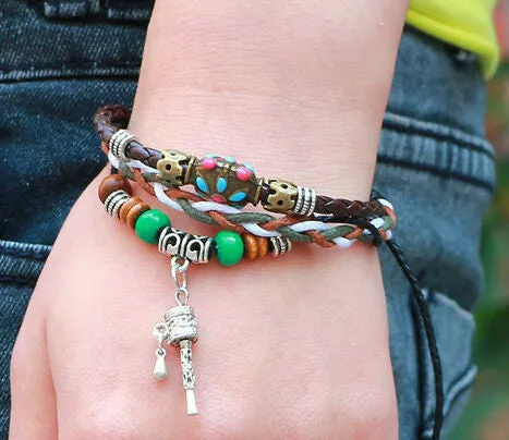 Handmade Colorful Bohemia beads Leather Adjustable Bracelet Wristband Jewelry Bijouterie Unisex Girls Woman