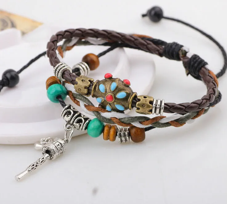 Handmade Colorful Bohemia beads Leather Adjustable Bracelet Wristband Jewelry Bijouterie Unisex Girls Woman