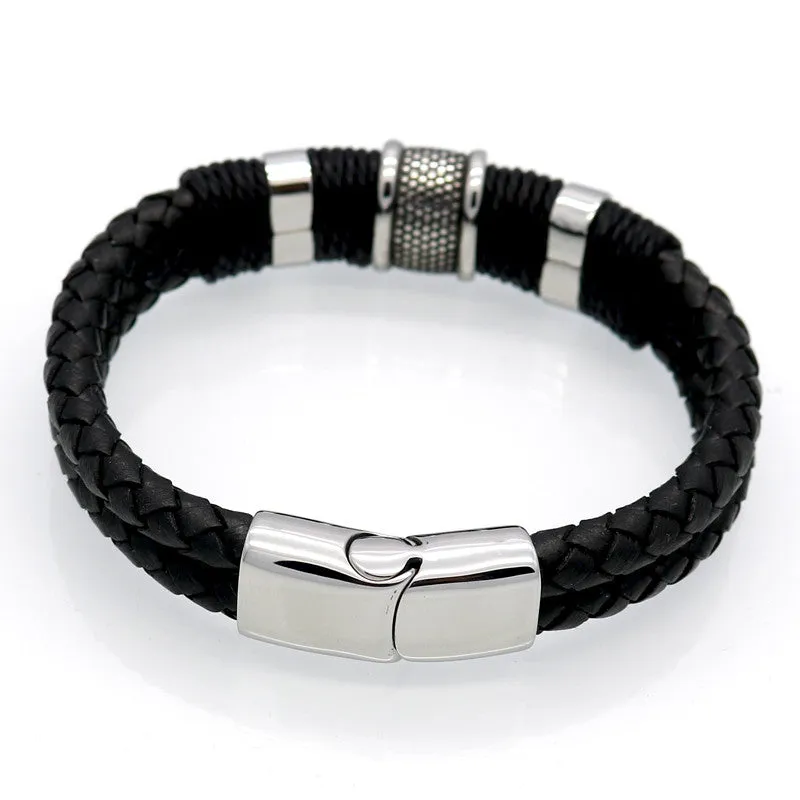 Handmade Genuine Leather Weaved Double Layer Man Leather Bracelets Casual/Sporty Bicycle Motorcycle Delicate Cool Men Jewelry