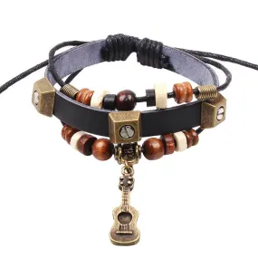 Handmade Guitar Genuine Leather Adjustable Bracelet Jewelry Bijouterie Wristband Surf Unisex Men Woman