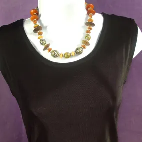 Hayle, Single Strand Mother of Pearl and Wood Beads Necklace