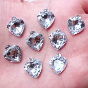 Heart Rhinestone Drop / Acrylic Heart Charms (8pcs / 12mm x 14mm / Clear) Sparkly Charm Bling Charm Valentines Day Gift Decoration CHM2105