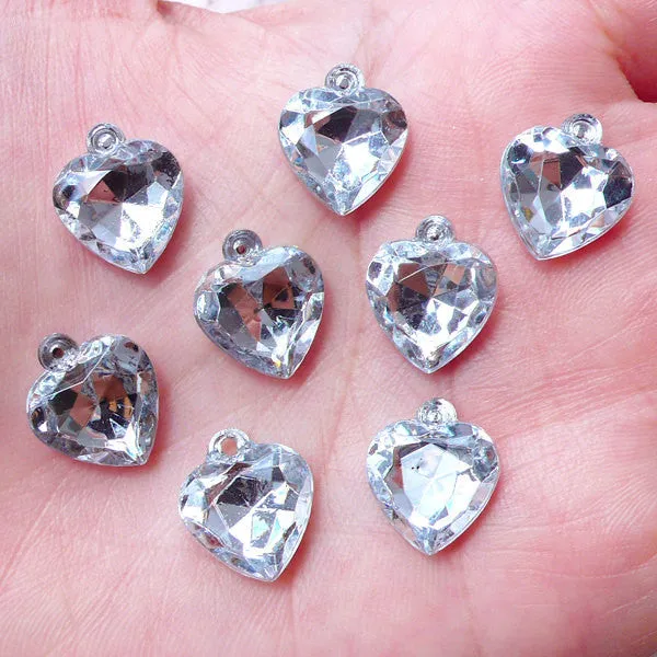 Heart Rhinestone Drop / Acrylic Heart Charms (8pcs / 12mm x 14mm / Clear) Sparkly Charm Bling Charm Valentines Day Gift Decoration CHM2105