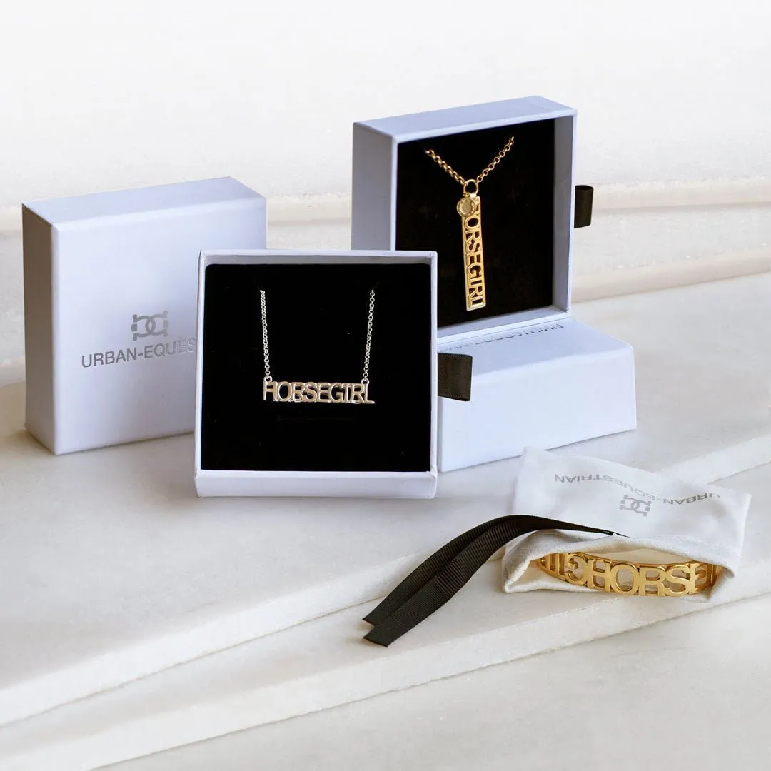Horse Girl - Bold Cut Out Letters and Sterling Silver on Brass Cuff Bracelet