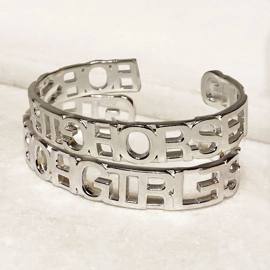 Horse Girl - Bold Cut Out Letters and Sterling Silver on Brass Cuff Bracelet