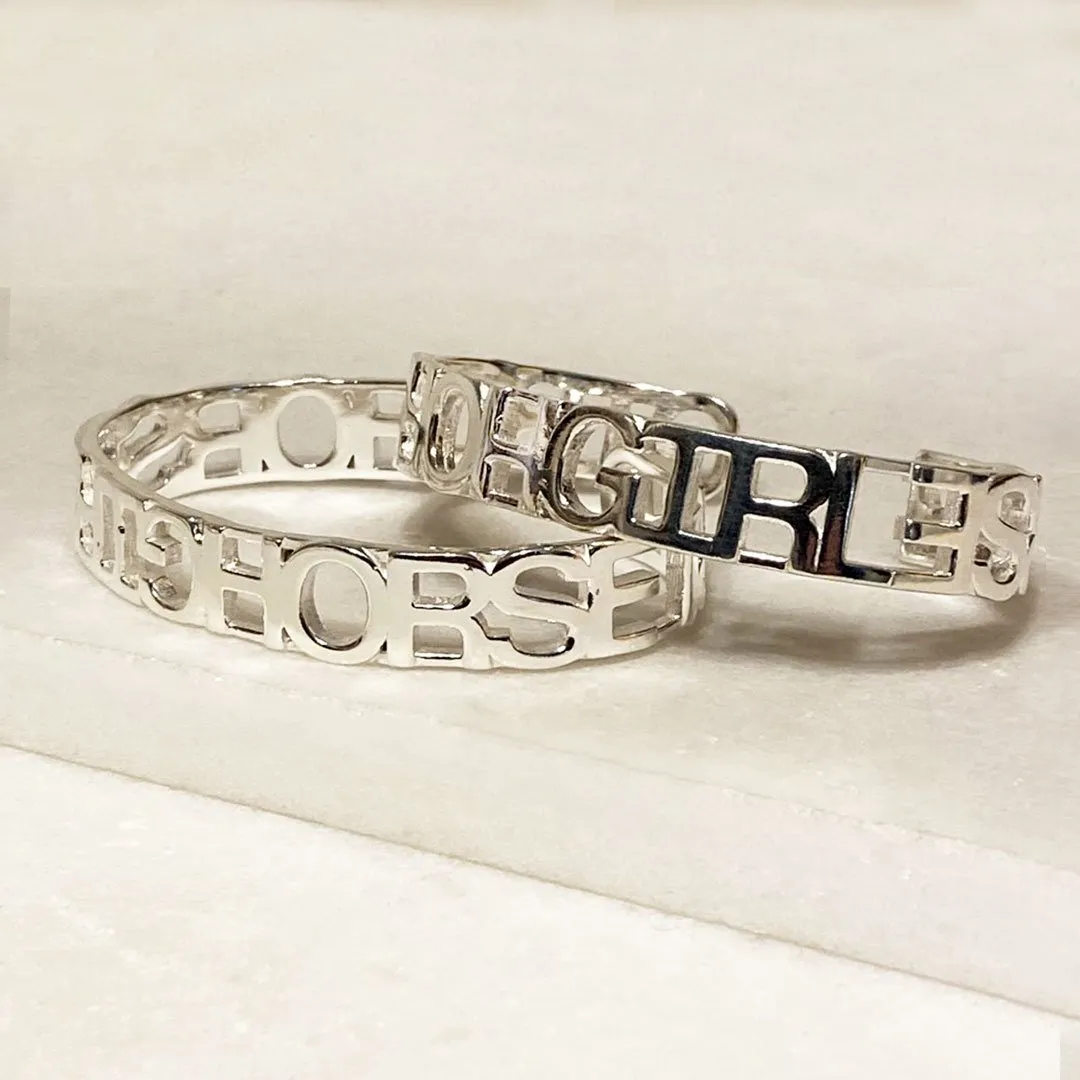 Horse Girl - Bold Cut Out Letters and Sterling Silver on Brass Cuff Bracelet