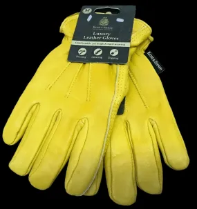 Kent and Stowe Luxury Yellow Leather Gardening Gloves Mens Medium