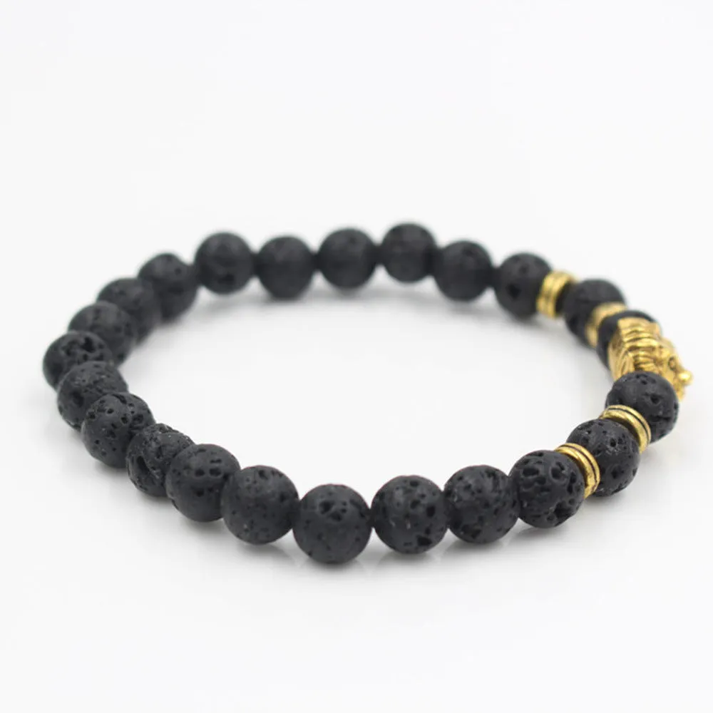 Lava Volcanic Stone Bracelet European And American Fashion Cool Alloy Lion's Head Bracelet