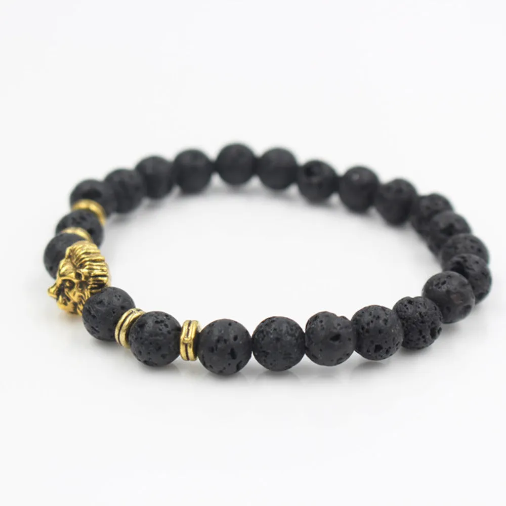 Lava Volcanic Stone Bracelet European And American Fashion Cool Alloy Lion's Head Bracelet