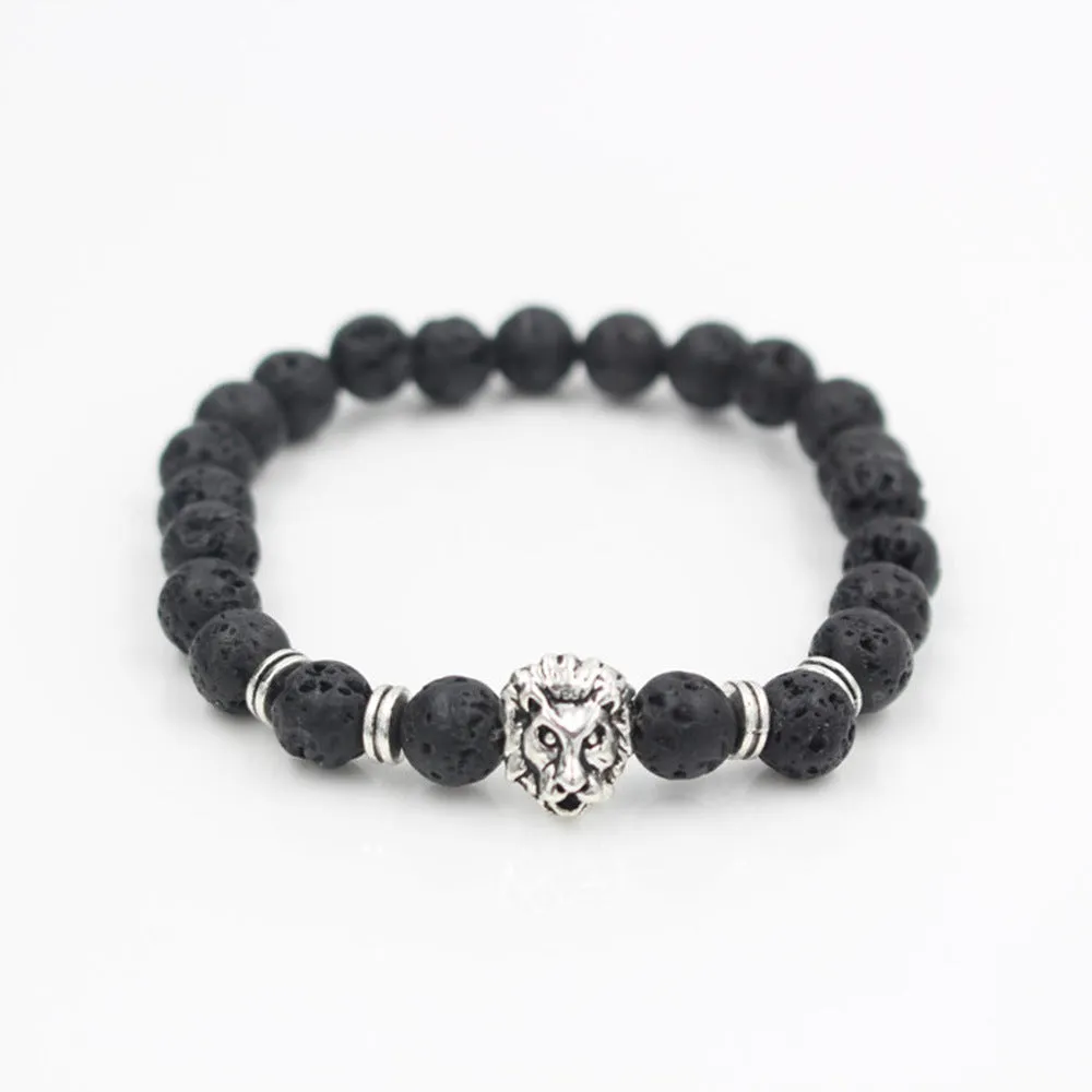 Lava Volcanic Stone Bracelet European And American Fashion Cool Alloy Lion's Head Bracelet