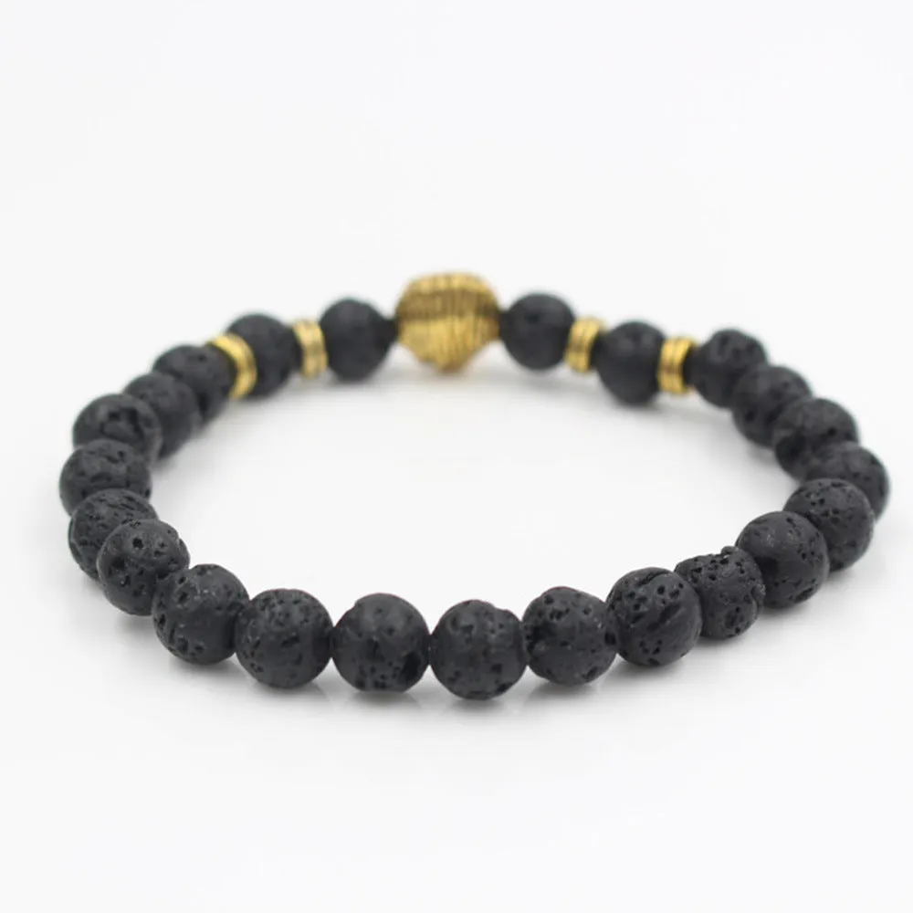 Lava Volcanic Stone Bracelet European And American Fashion Cool Alloy Lion's Head Bracelet