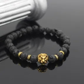 Lava Volcanic Stone Bracelet European And American Fashion Cool Alloy Lion's Head Bracelet