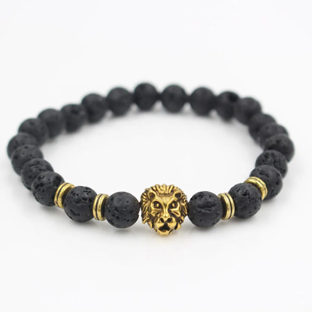 Lava Volcanic Stone Bracelet European And American Fashion Cool Alloy Lion's Head Bracelet