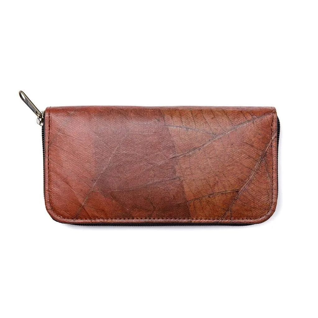 Leaf Leather Long Wallet - Brown