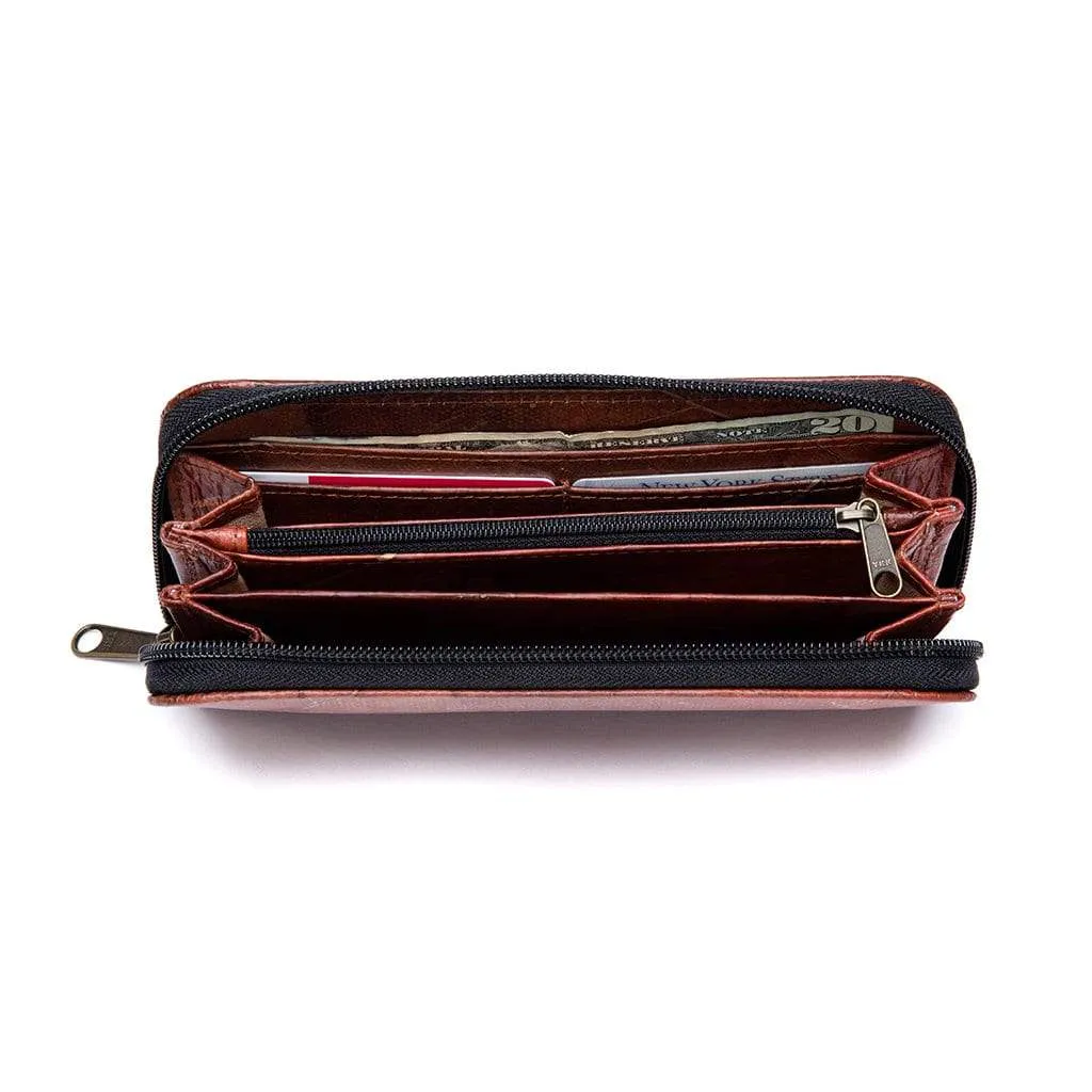 Leaf Leather Long Wallet - Brown