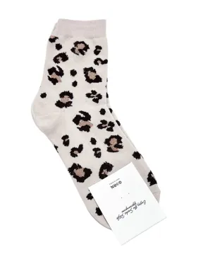 LIzzie - Beige Leopard Crew Socks