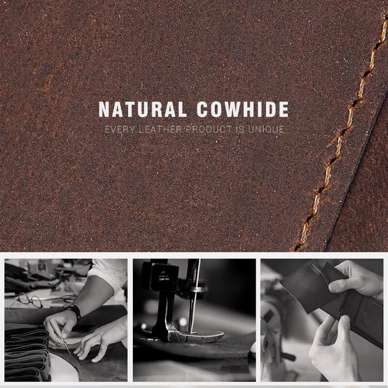 Men Genuine Leather Short Bifold RFID Blocking Antimagnetic Wallet Solid Color Wear Resistant 9 Card Slot Card Holder Hasp Coin Purse
