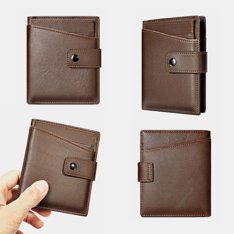 Men Short Large Capacity Bifold Cowhide Wallets RFID Anti-magnetic Multi-card Slot Card Holder Coin Purse