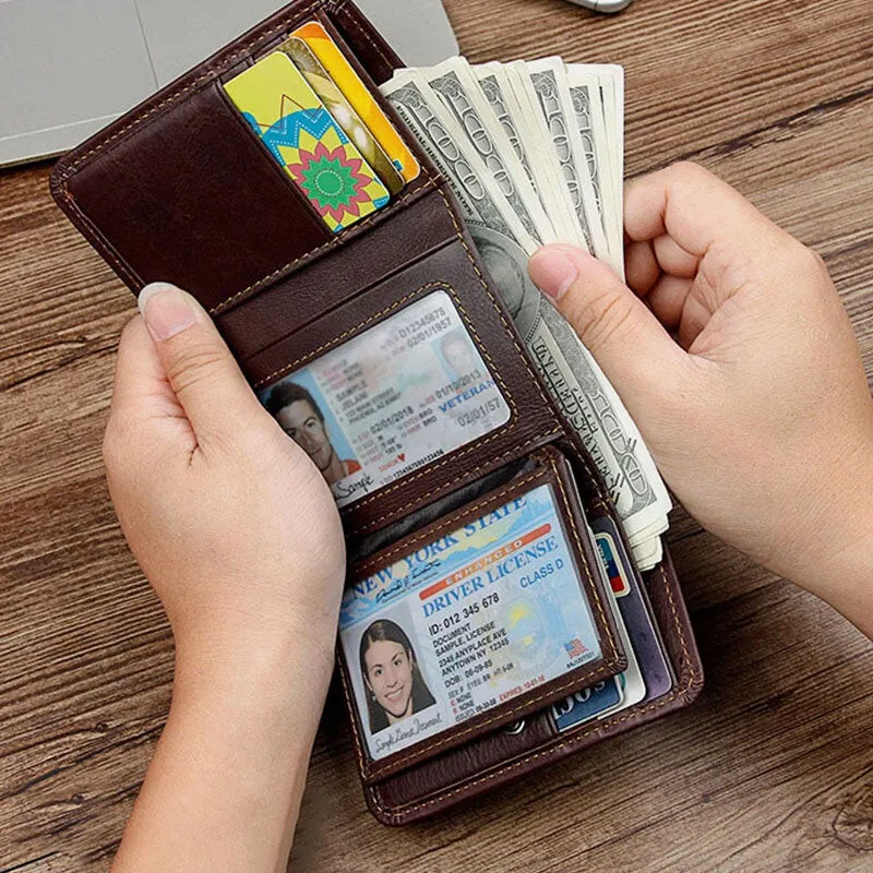Men Vintage RFID Anti-magnetic Cowhide Wallet Trifold Short Multi-card Slots Card Case Driver License Wallet