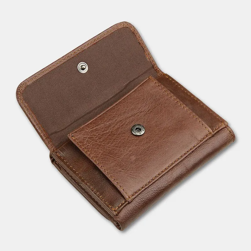 Men Vintage RFID Anti-magnetic Cowhide Wallet Trifold Short Multi-card Slots Card Case Driver License Wallet
