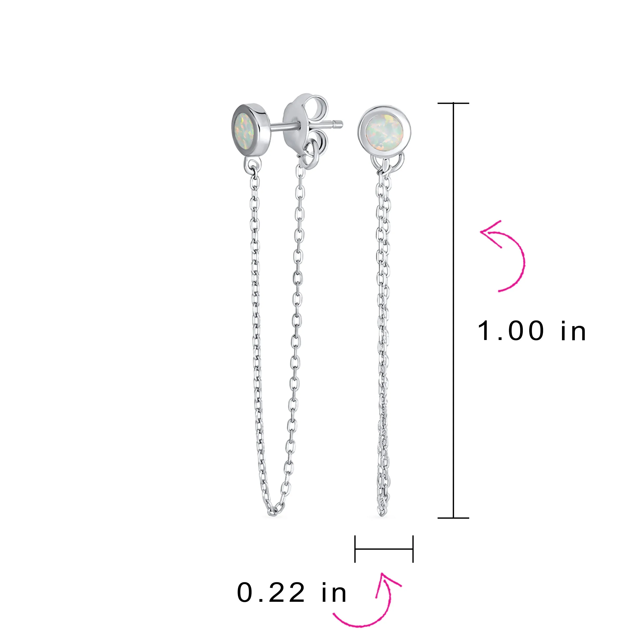 Minimalist Thin Chain White Opal Stud Earrings in Sterling Silver