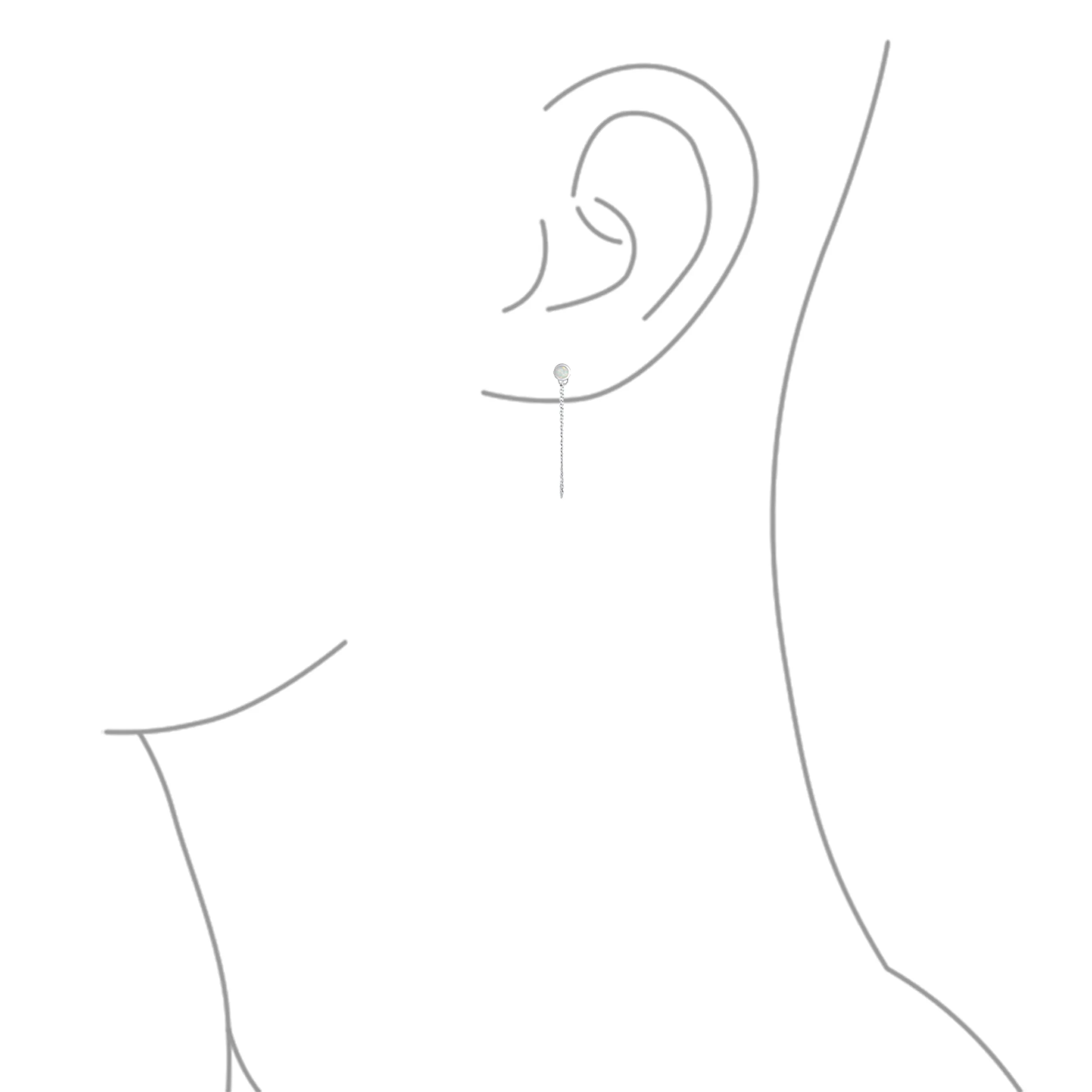 Minimalist Thin Chain White Opal Stud Earrings in Sterling Silver