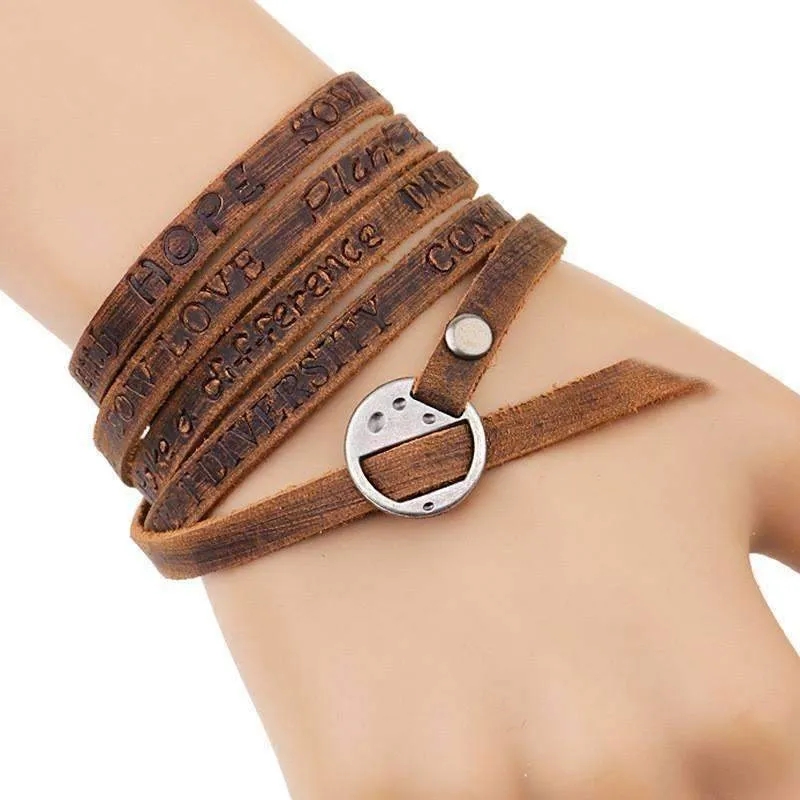 Multi-layer 5 Laps Retro Brown Leather Bracelet