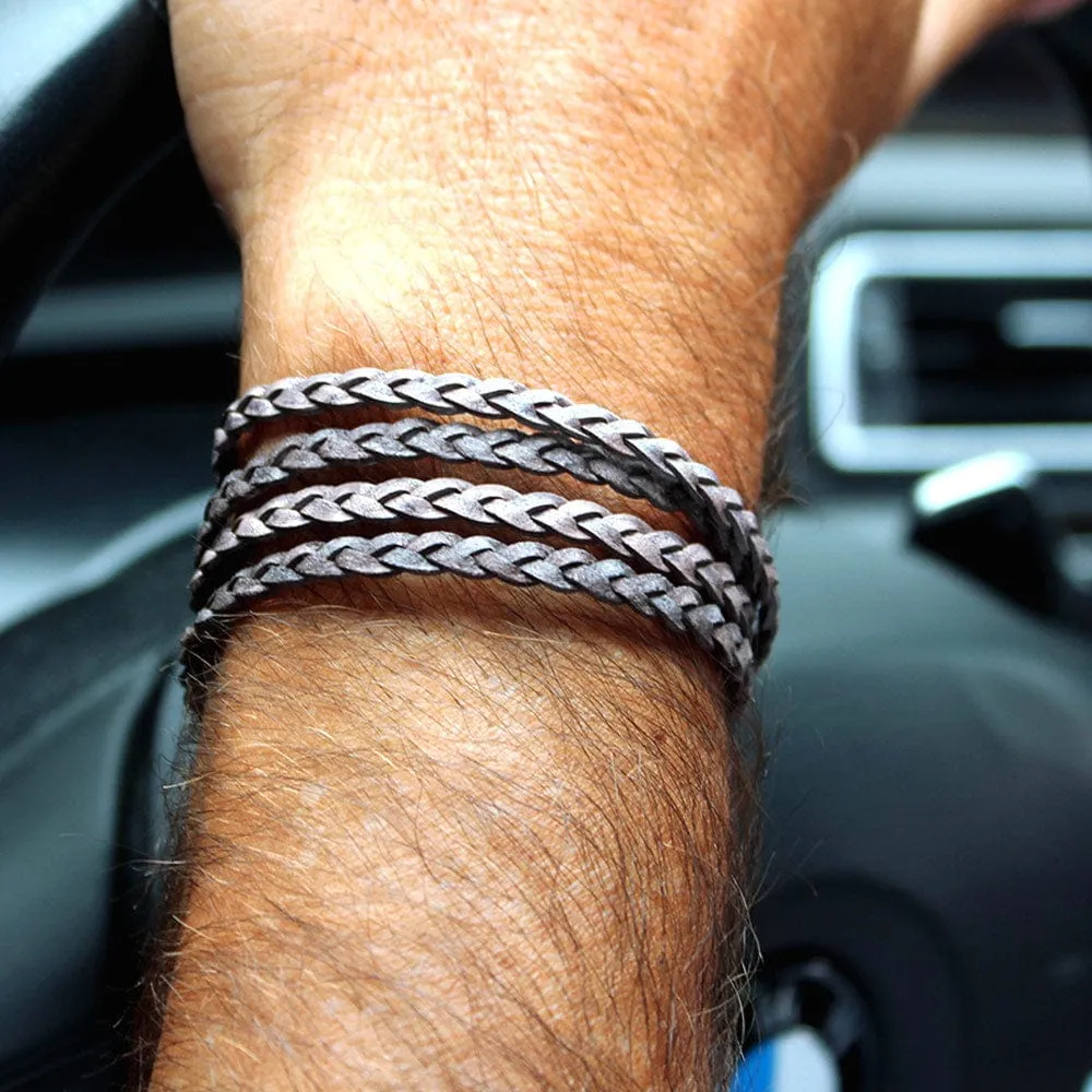 Nate Braided Leather Bracelet with Stainless Steel Clasp