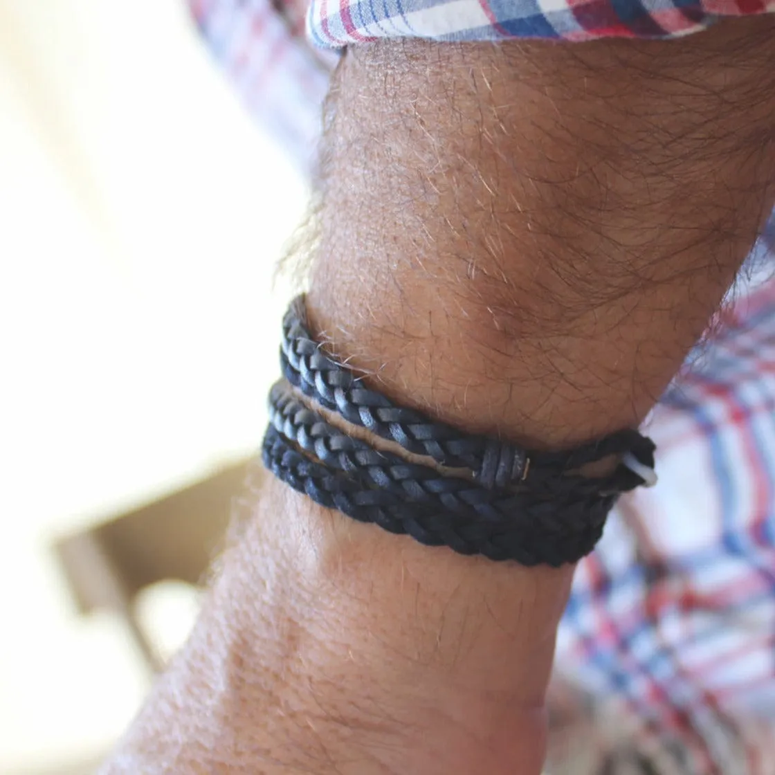 Nate Braided Leather Bracelet with Stainless Steel Clasp