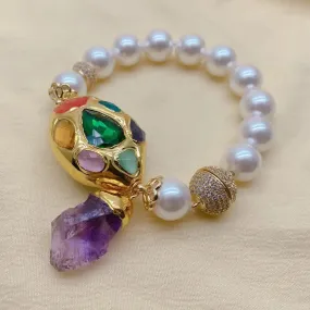 Natural White Pearl & Amethyst Gemstone Bracelet