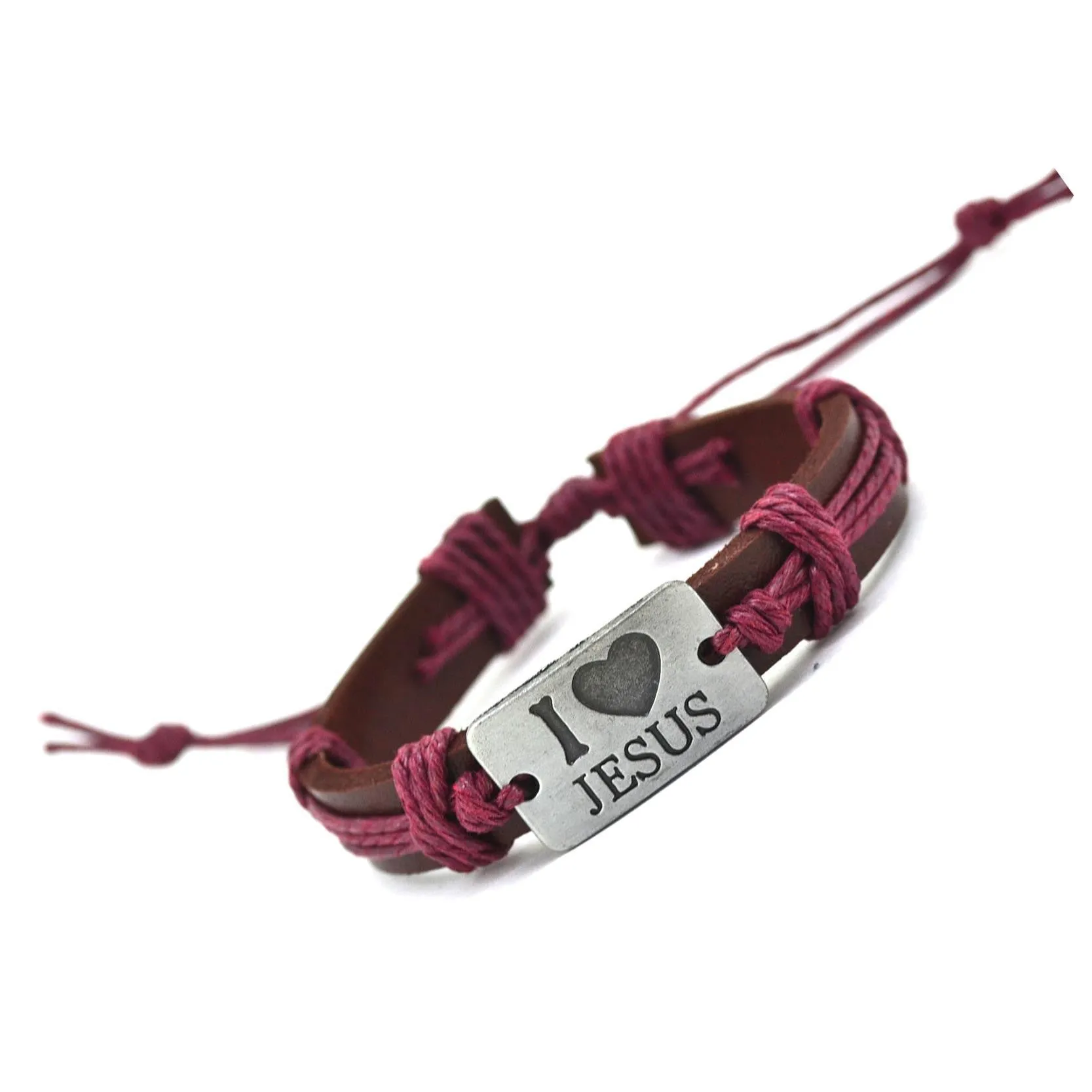 New Fashion Vintage Genuine Leather Bracelets & Bangles I Love Jesus Rope Bracelet for Women Men Jewelry