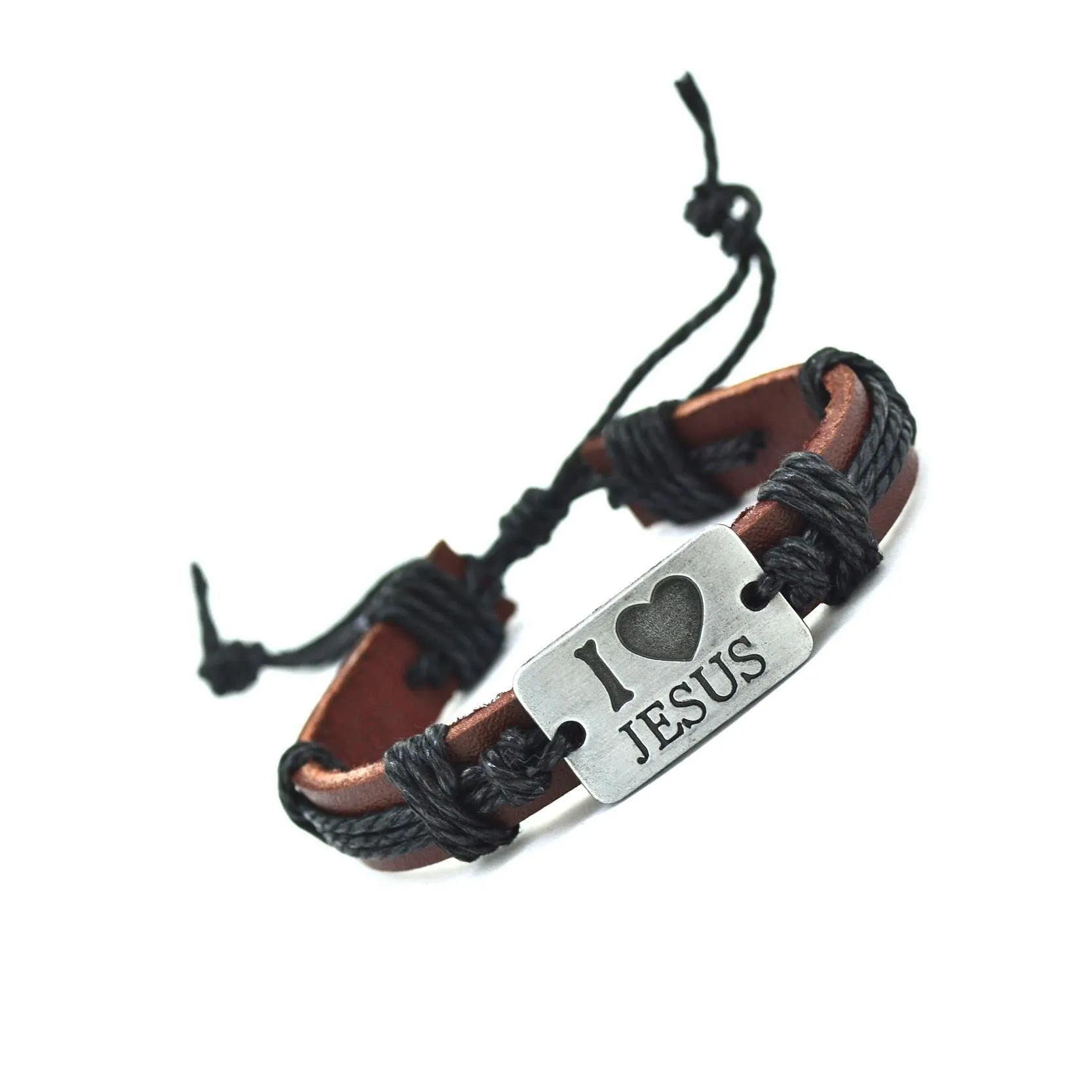 New Fashion Vintage Genuine Leather Bracelets & Bangles I Love Jesus Rope Bracelet for Women Men Jewelry
