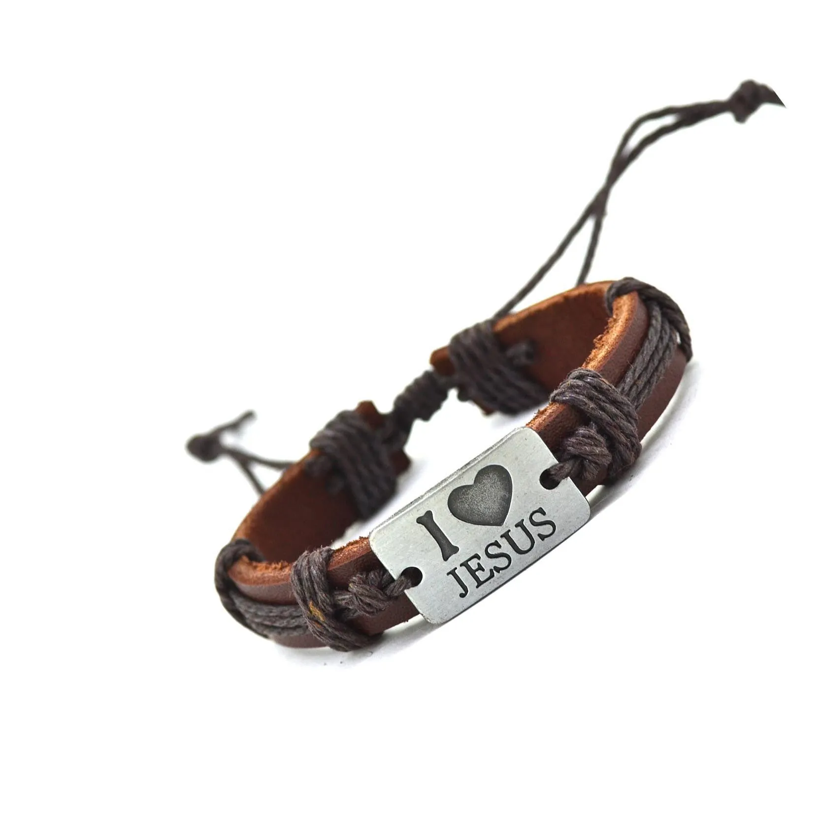 New Fashion Vintage Genuine Leather Bracelets & Bangles I Love Jesus Rope Bracelet for Women Men Jewelry