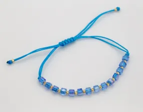 Ocean Blue String Bracelet with 14K Solid Yellow Gold Beads