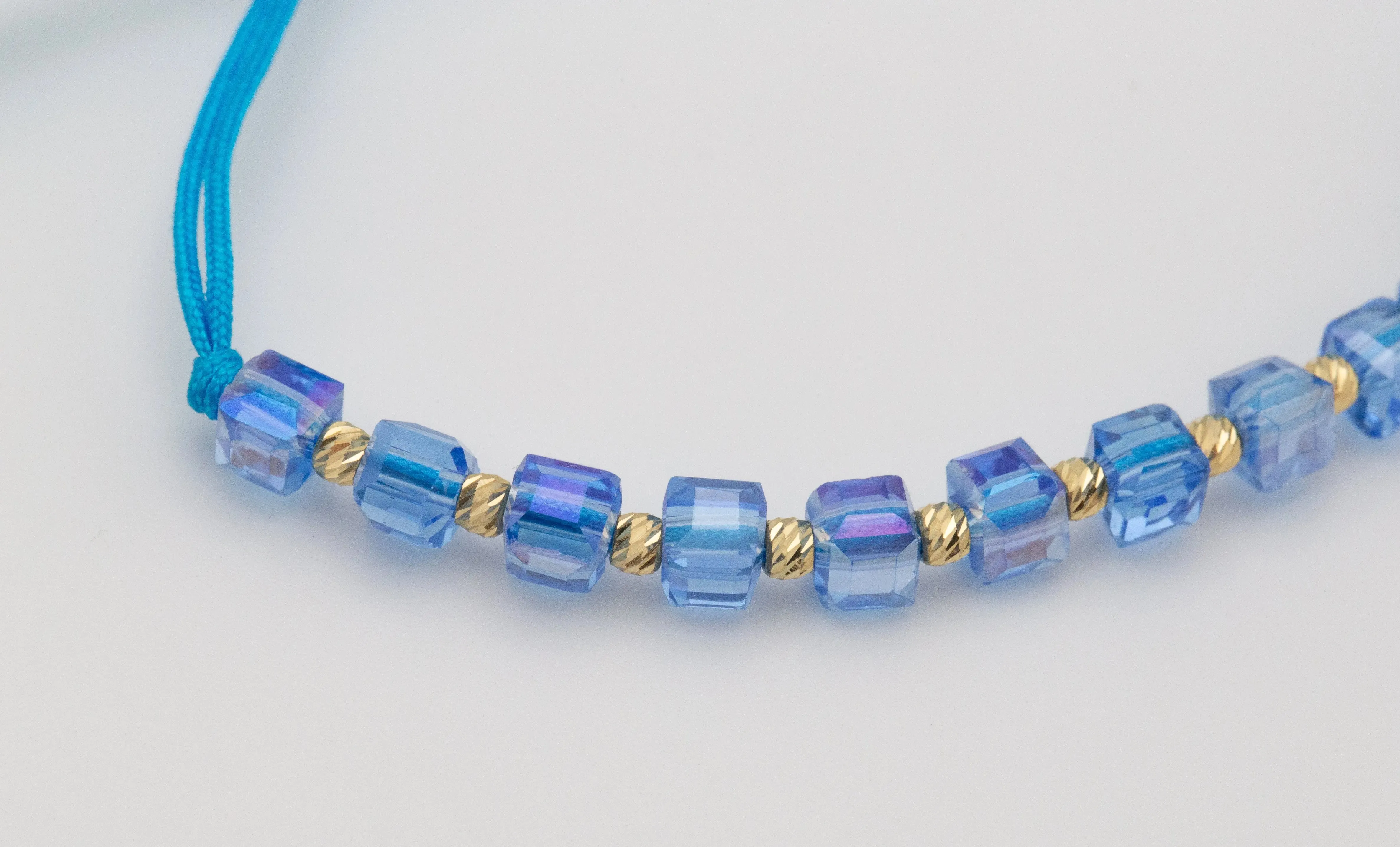 Ocean Blue String Bracelet with 14K Solid Yellow Gold Beads