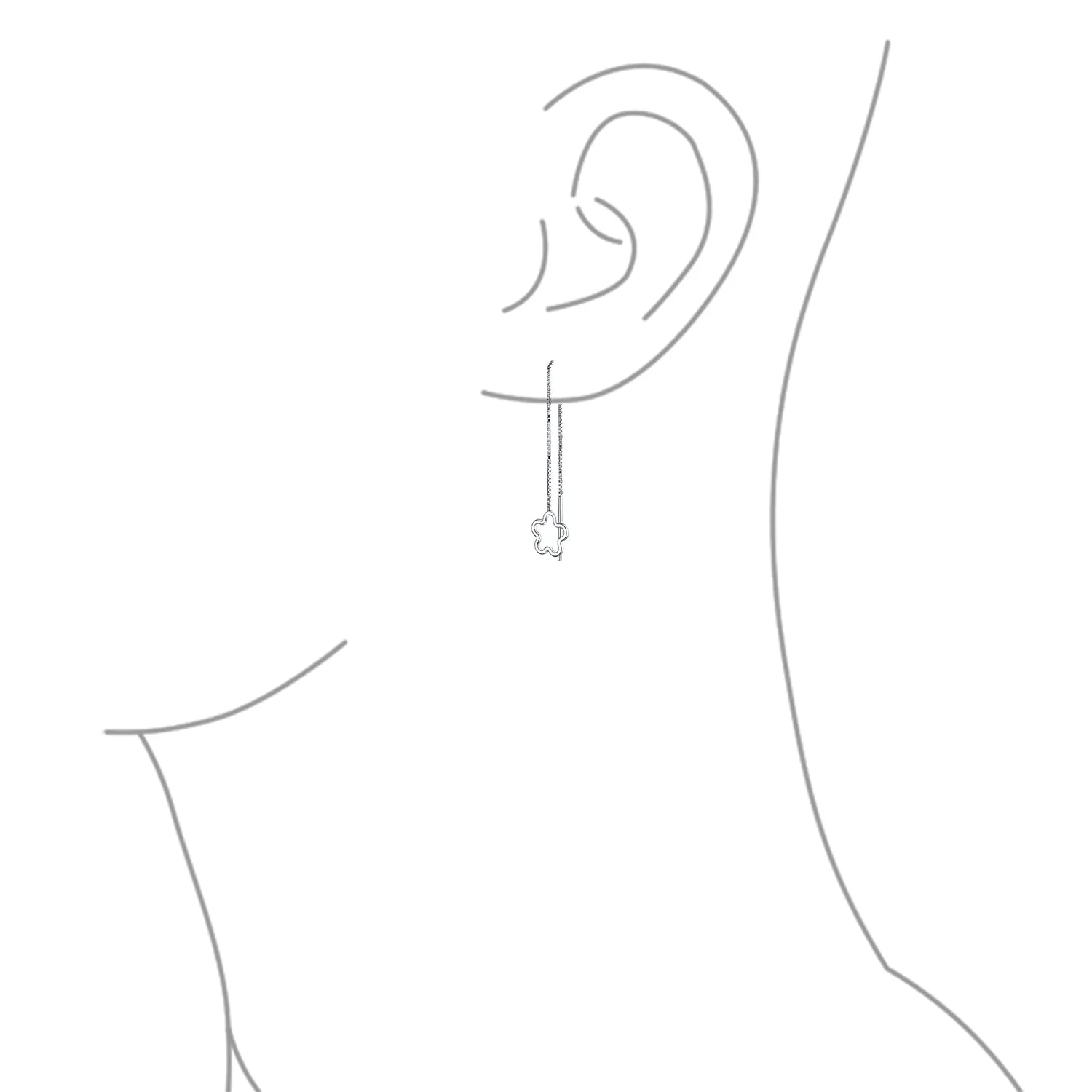 Open Flower Long Chain Threader Earrings .925 Sterling Silver U Stabilizer Hook