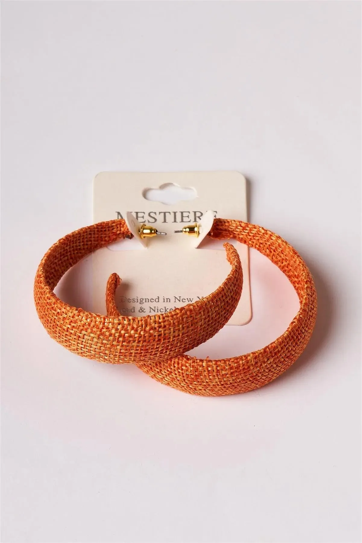 Orange Chunky Burlap Hoop Earrings /3 Pairs