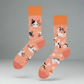 Orange Playful Cats Regular Odd Socks
