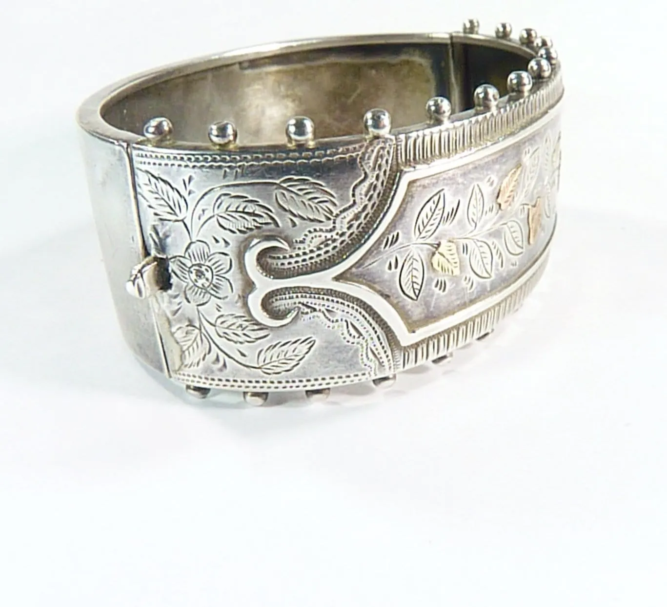 Ornate Victorian Aesthetic Hallmarked Silver Yellow & Rose Gold Bracelet 1884