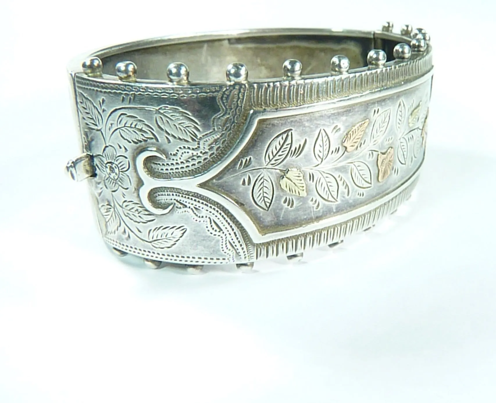 Ornate Victorian Aesthetic Hallmarked Silver Yellow & Rose Gold Bracelet 1884