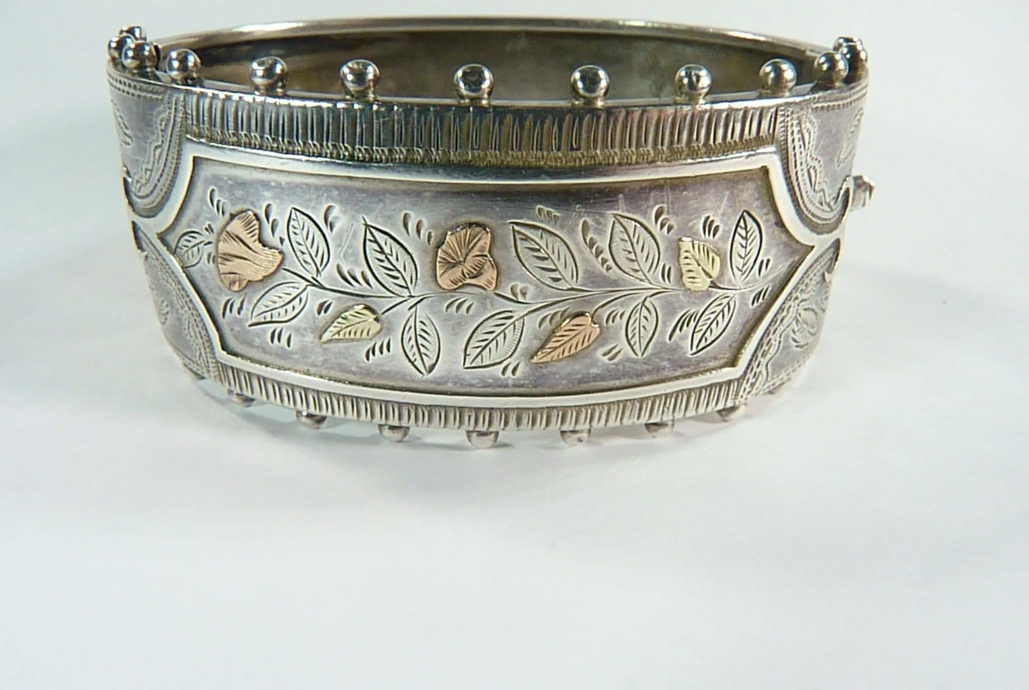 Ornate Victorian Aesthetic Hallmarked Silver Yellow & Rose Gold Bracelet 1884