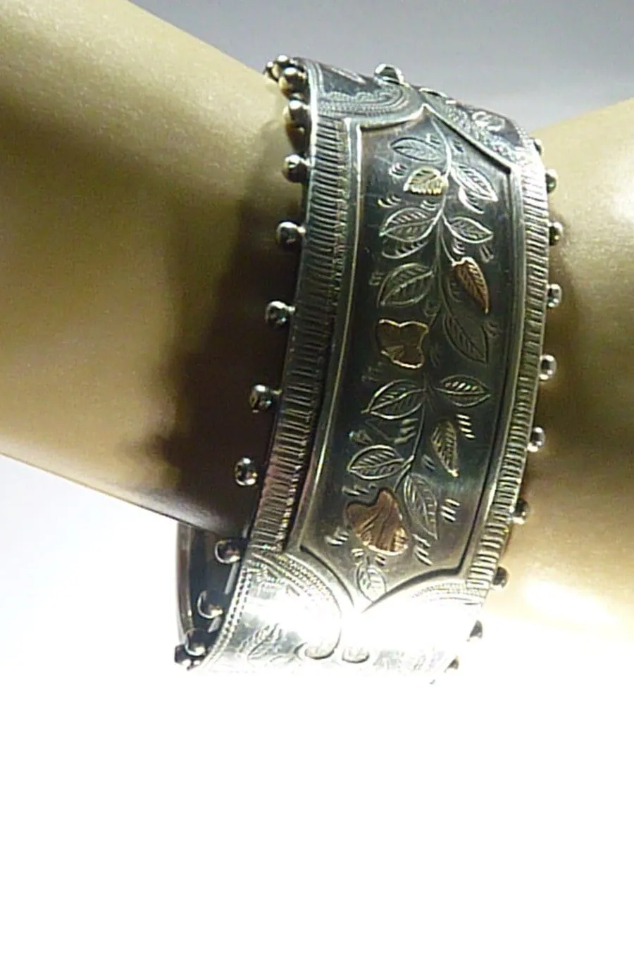 Ornate Victorian Aesthetic Hallmarked Silver Yellow & Rose Gold Bracelet 1884