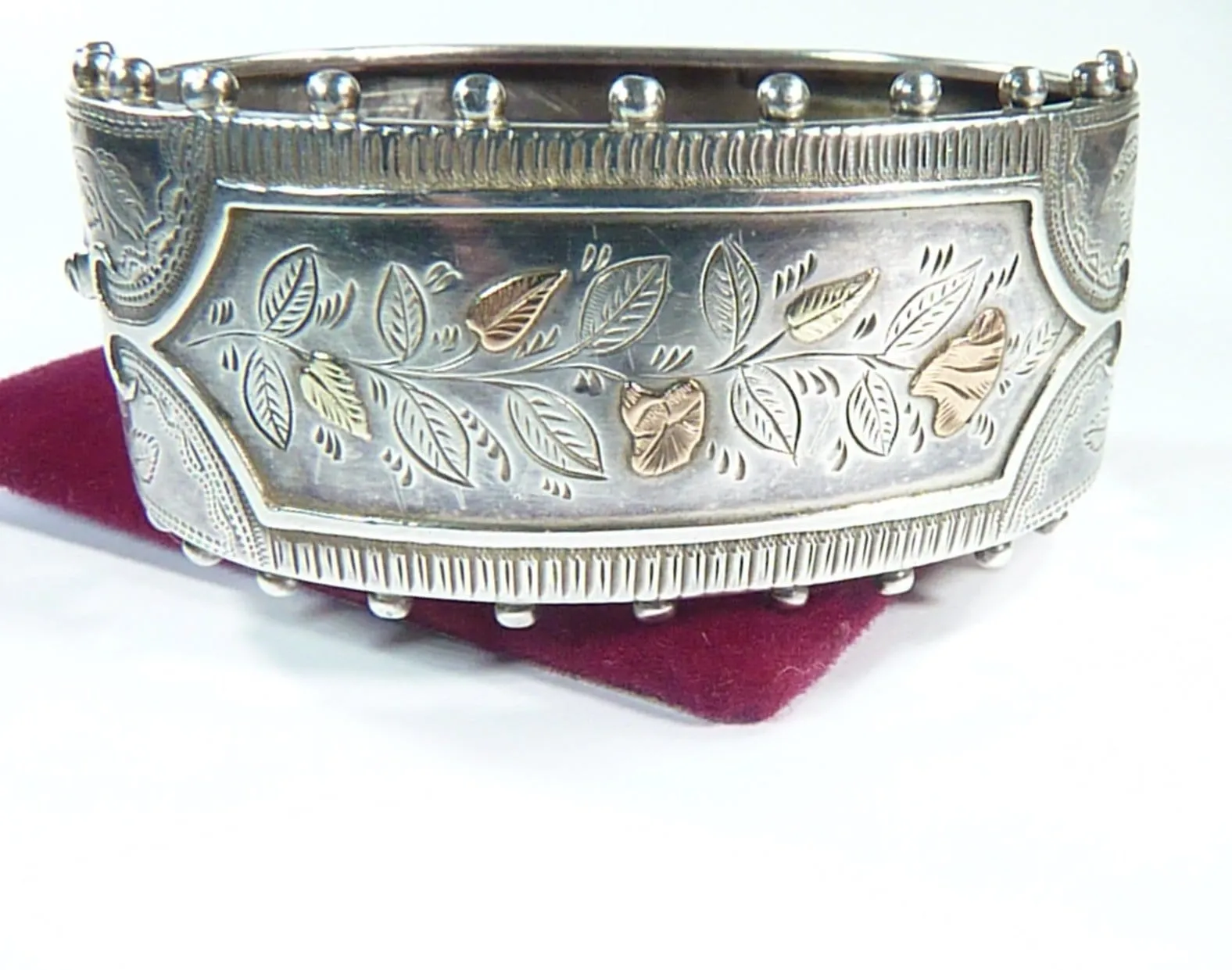 Ornate Victorian Aesthetic Hallmarked Silver Yellow & Rose Gold Bracelet 1884
