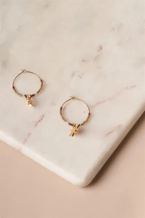 Pink Gold North Star Hoop Drop Earrings /3 Pairs