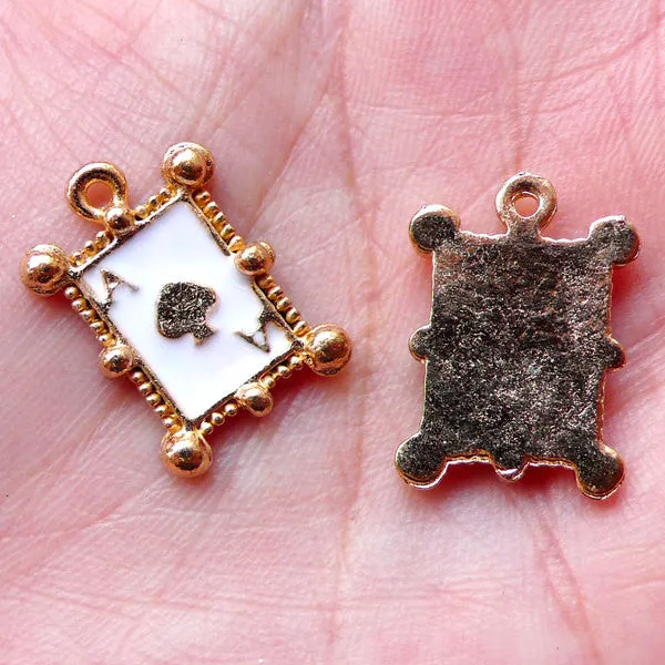 Poker Enamel Charms Playing Card Charm (2pcs / 13mm x 19mm / White) Whimsical Jewelry Pendant Necklace Earring Bracelet Wine Charm CHM1485